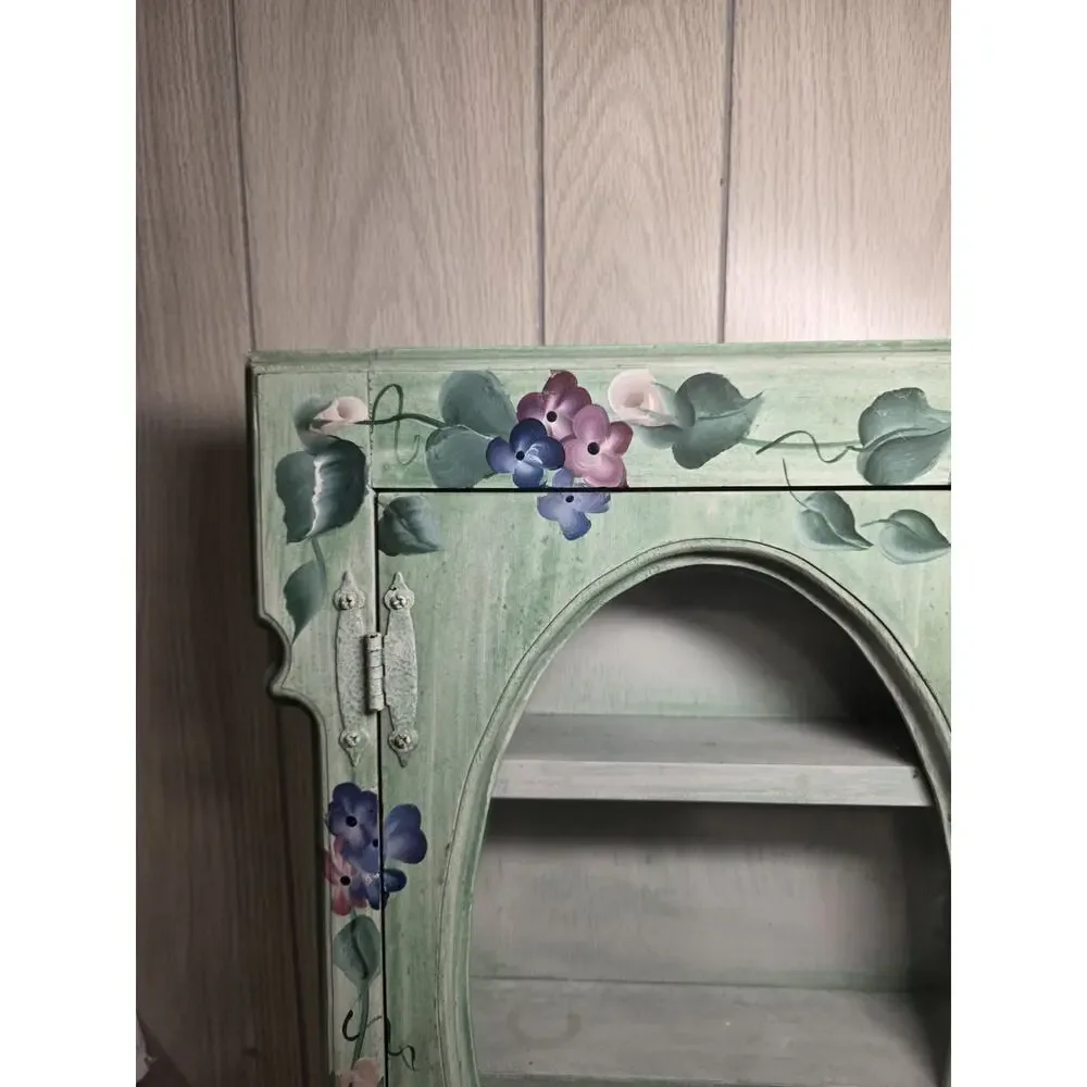 Vtg Hand Painted Floral Curio Display Cabinet Miniatures Farmhouse Cottagecore